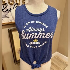 Cheers! CORONA Soft Summer Beach Blue Tank